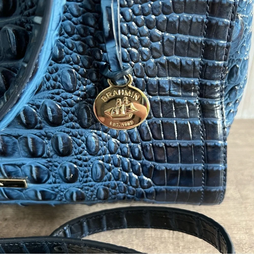 Brahmin Aubree Satchel Maritime Navy Crocodile-Embossed Leather